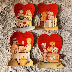 Vintage Valentine Cards Movable 1950s  unused Set Of 4